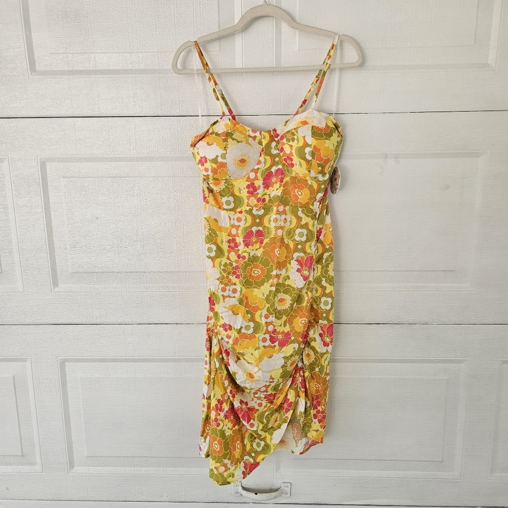 Jolie & Joy By FCT With Love L Yellow and Pink Asymmetrical Ruched Sundress